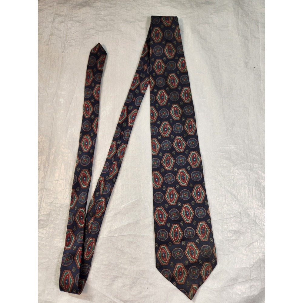 Oscar de la Renta Couture Collection Necktie Tie Silk Geometric Paisley Wide Vtg